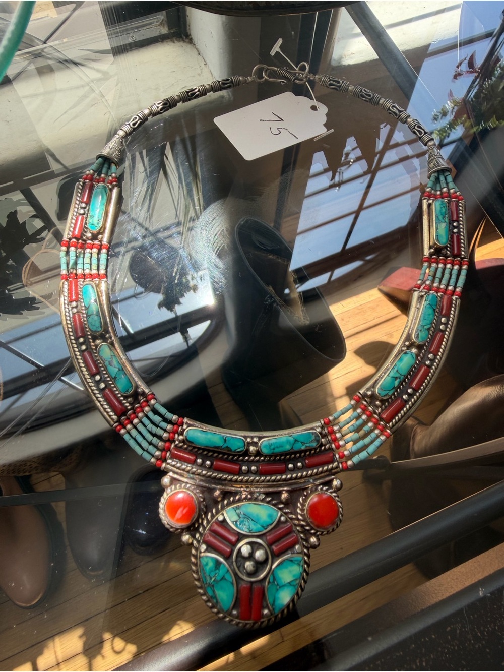 Handcrafted Nepalese Turquoise & Red Coral Statement Necklace